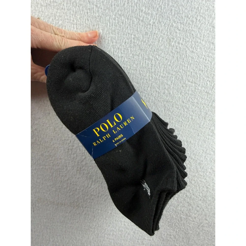 Polo Ralph Lauren Black 6 Pack Low Cut Ankle Socks Womens 9-11 ZL113750PK6NP